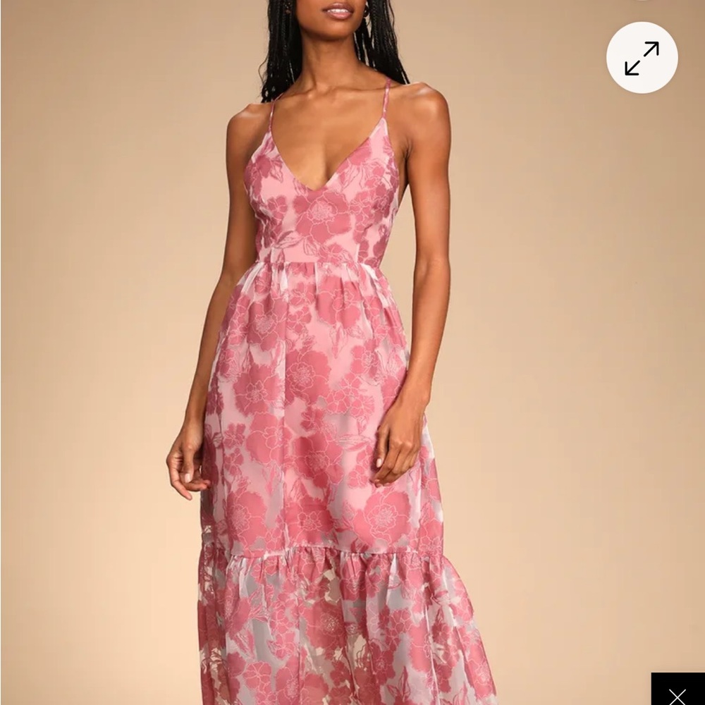 Feeling Like Forever Rose Jacquard Organza Lace-up Midi Dress